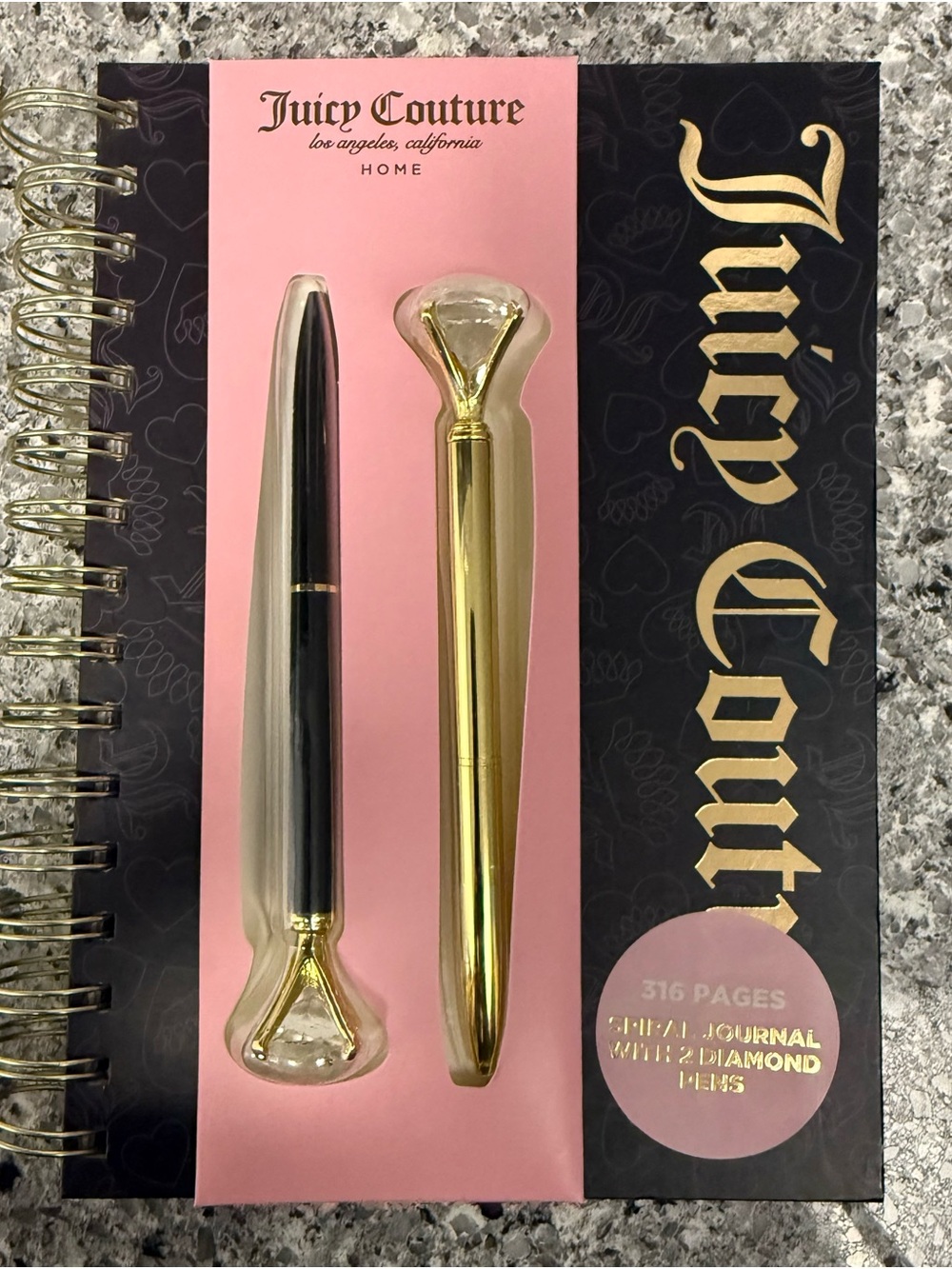 Juicy Couture Pink, Black & Gold Diamond-Tip Pen and Journal Set